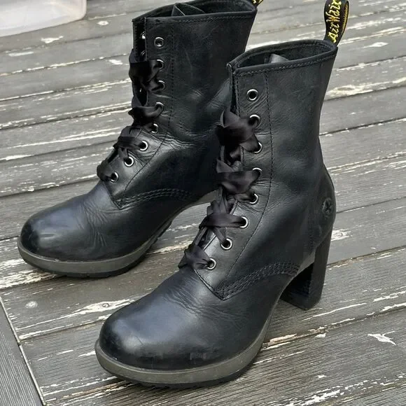 SOLD - Dr. Doc Marten’s Darcie Black High Heel Boots Womens 39 Size 8 - Picture 1 of 11